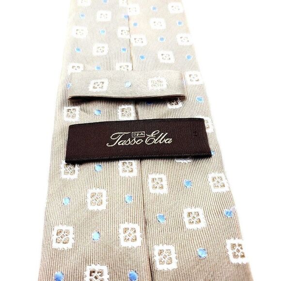 Tasso Ella Beige Silk‎ Tie Woven Geometric - Picture 5 of 7